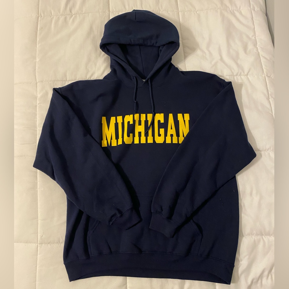 Navy blue, University of Michigan, size large, hoodie.